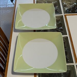 Rosenthal  Elegant Green and White Square Dinner Plates
